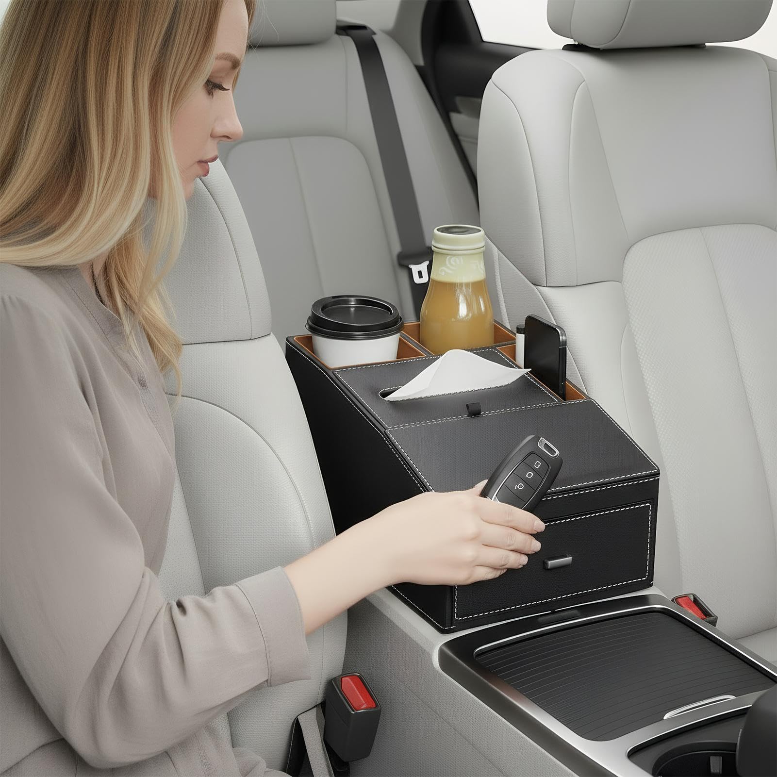 Soporte Para Vasos Del Reposabrazos Del Coche Dispensador Ergonómico | De Almacenamiento Para Reposabrazos Multifuncional Con Portavasos Para Vehículos Automóviles Teléfono Pañuelos Y