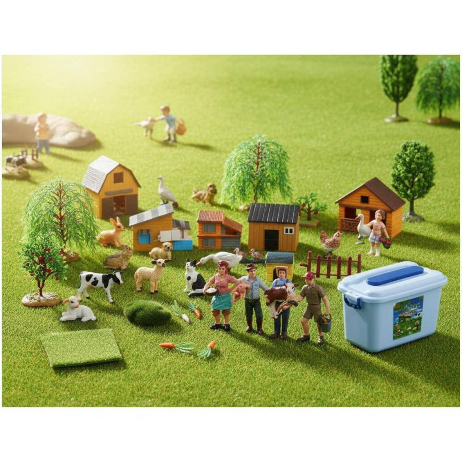 45 Stück Bauernhof Tiere Spielset Kinder Bauernhof Figuren Tierfiguren Tiermodelle mit Zubehör Wie Zaun Und Futter Im Aufbewahrungsbox für Vorschule Kita Gruppenlernen