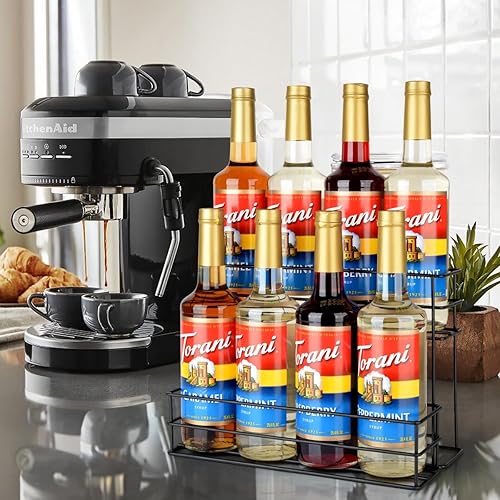 Miniatura 7 de Organizador de jarabe de café con capacidad para 8 botellas, estante de 2 niveles para barra de café, cocina, estante pequeño para vino para bar,