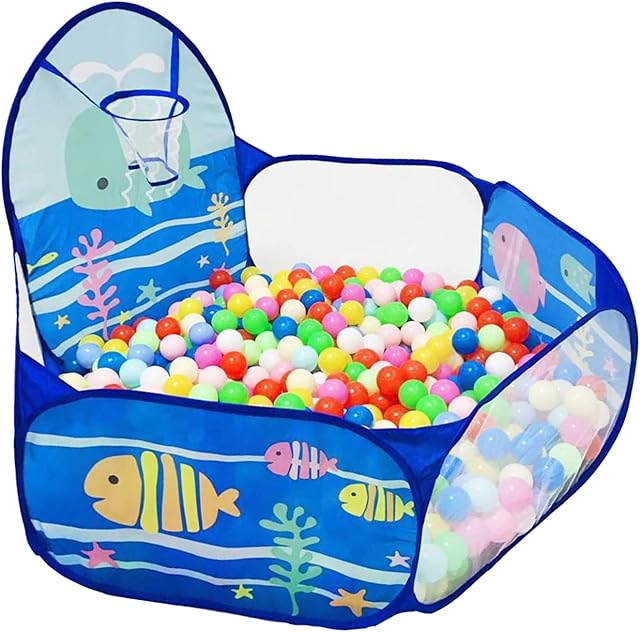 TTLOJ Kids Ball Pit - Lightweight Pop Up Children Play Tent, Toddler Ball Pool, Baby Crawl Playpen with Basketball Hoop and Zipper Storage Bag, Indoor and Outdoor - Balls Not Included, Ocean