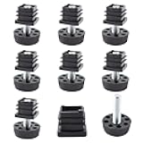 bociloy 8Pcs Adjustable Leveling Feet, Square Insert Kit, Furniture Glide Leveler, Black, 20x20mm, 30x11mm, For Cabinets, Sofa Tables, Chairs