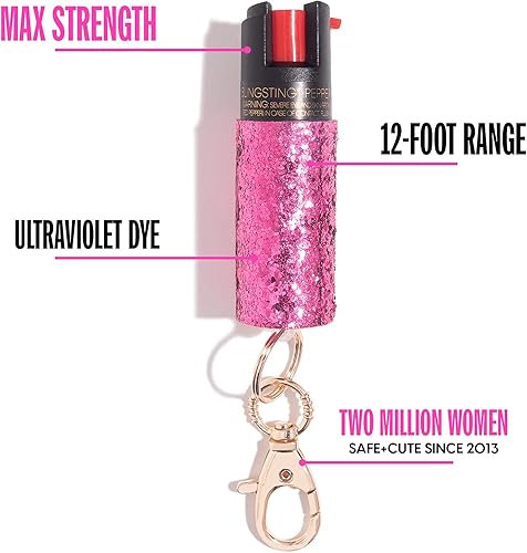Miniatura 2 de Pepper Spray Maximum Strength Self Defense Keychain for Women, 12-Foot Spray Range & UV Dye - Glitter