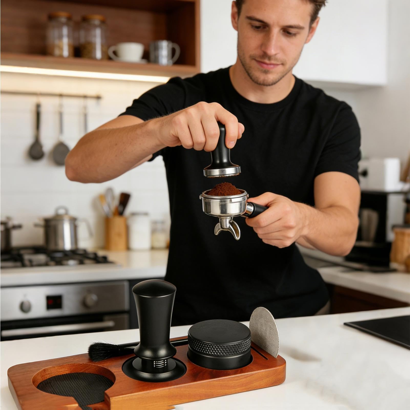 Set Per Tamper Da Caffè Espresso, Distributore per Caffè da Cucina, Stazione per Pressacaffè, Adatto A Sala Da Pranzo Bar Camera Cucina Negozio Appartamento Caffetteria Casa