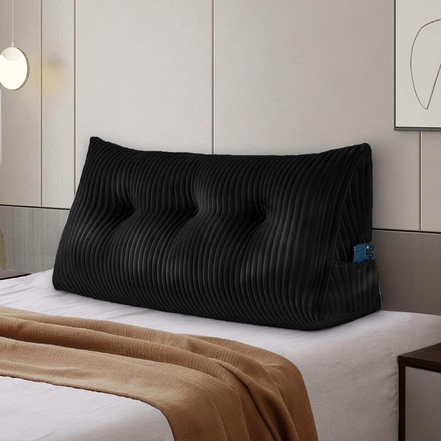 Large Headboard Pillow, Headboard Wedge Pillows Bed Rest Reading Bolster Triangular Pillow for Sitting in Bed-Backrest Positioning Support, Long Pillows for Daybed (Twin: 39x8x20 Inches,Black)