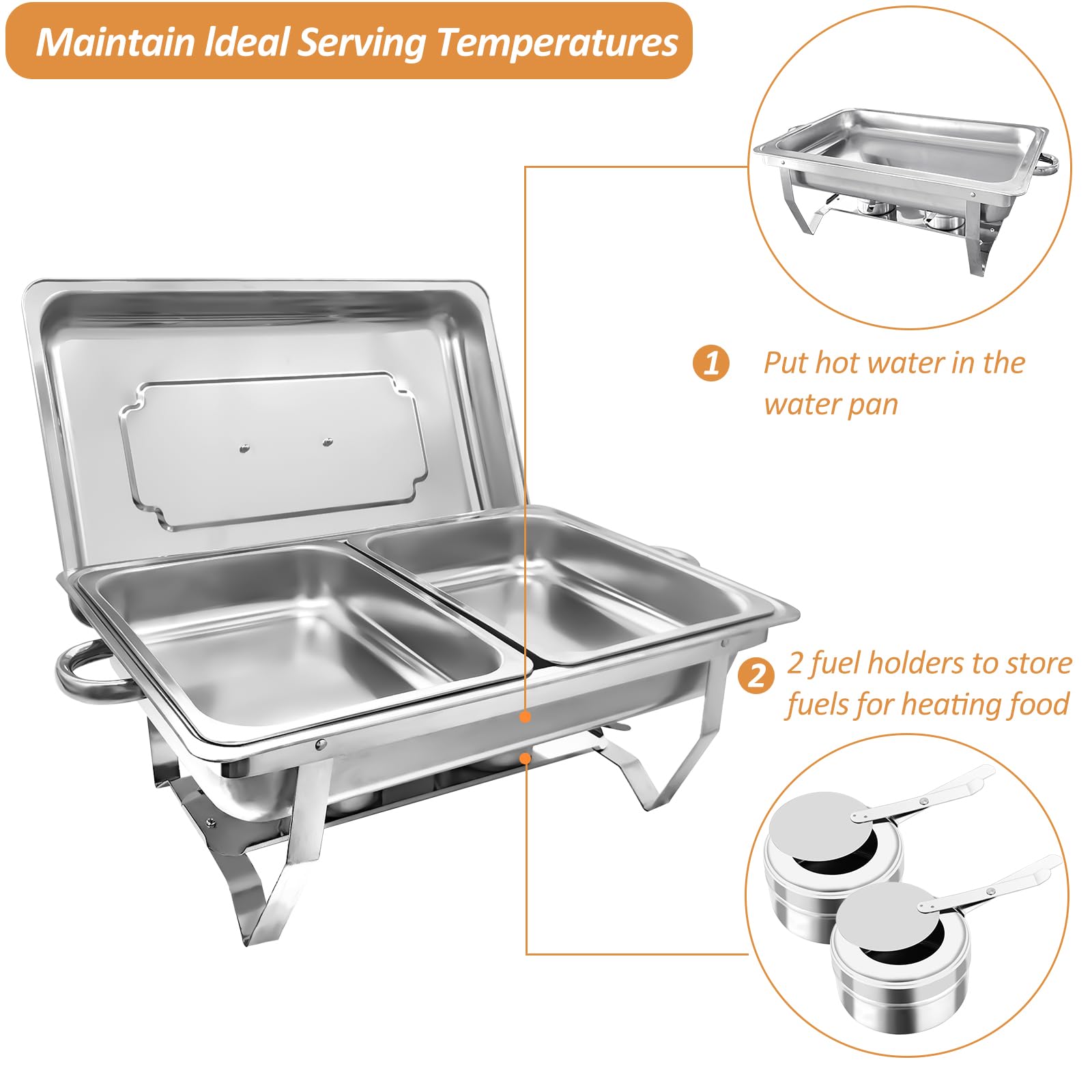 9L Acciaio Inox Rettangolari Catering Server, 2 Pezzi Set Buffet Scaldavivande, Buffet Server Piatti di Servizio, Chafing Dish Catering Buffet Set, per Party, Feste, Matrimoni, Banchetti, Argento