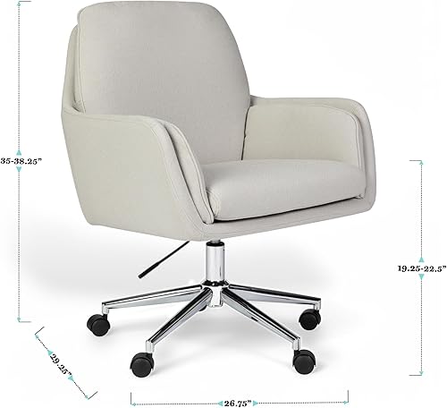 Miniatura 3 de Martha Stewart Clara - Silla giratoria con cojines dobles para oficina en casa en tela gris Bedford con marco de níquel pulido