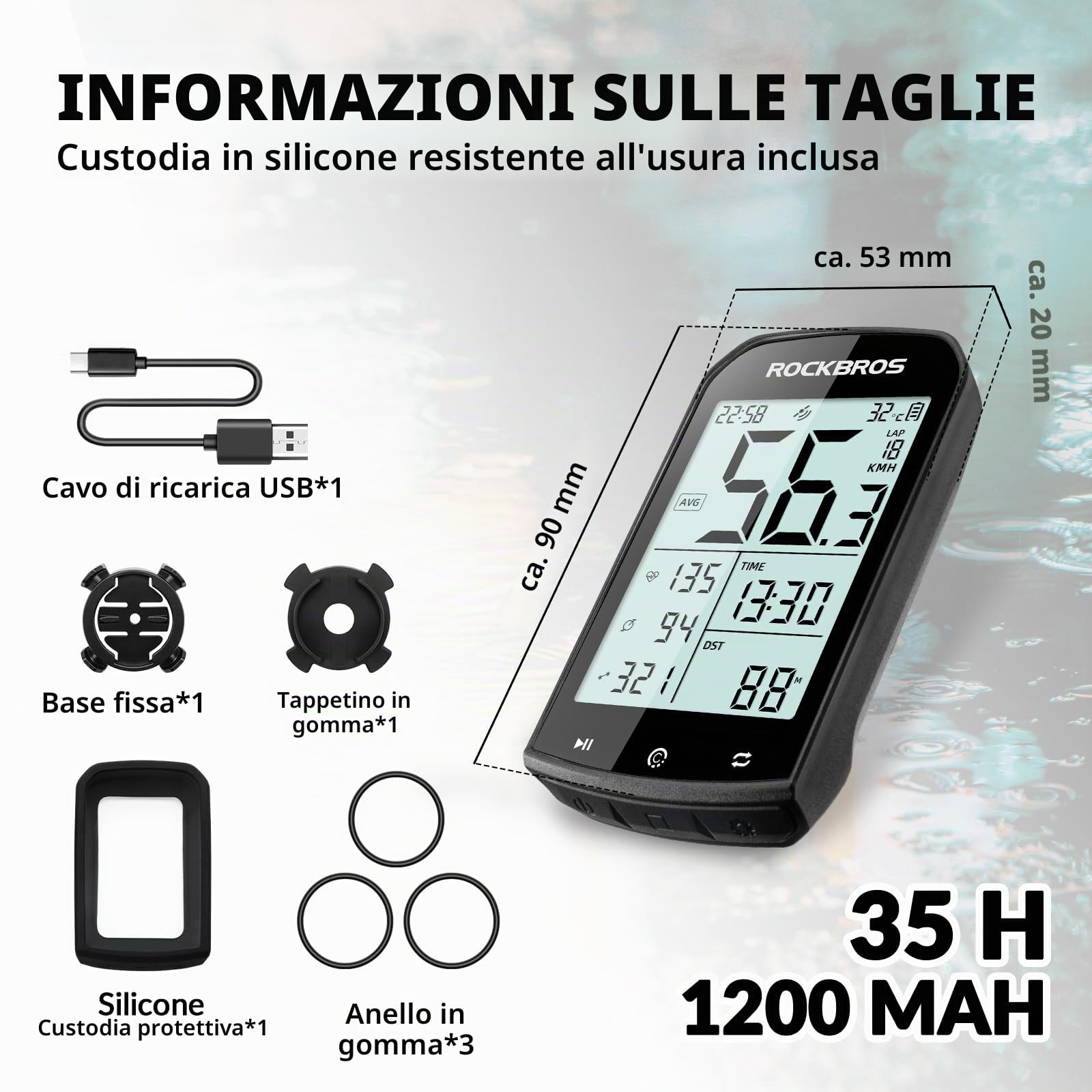 ROCKBROS Ciclocomputer Gps Sensibile Wireless Bici, Contachilometri per Bicicletta MTB, ANT+ Bluetooth 5.0, Impermeabile IPX6, Type-C Ricaricabile, Display 2,9 pollici, con Supporto