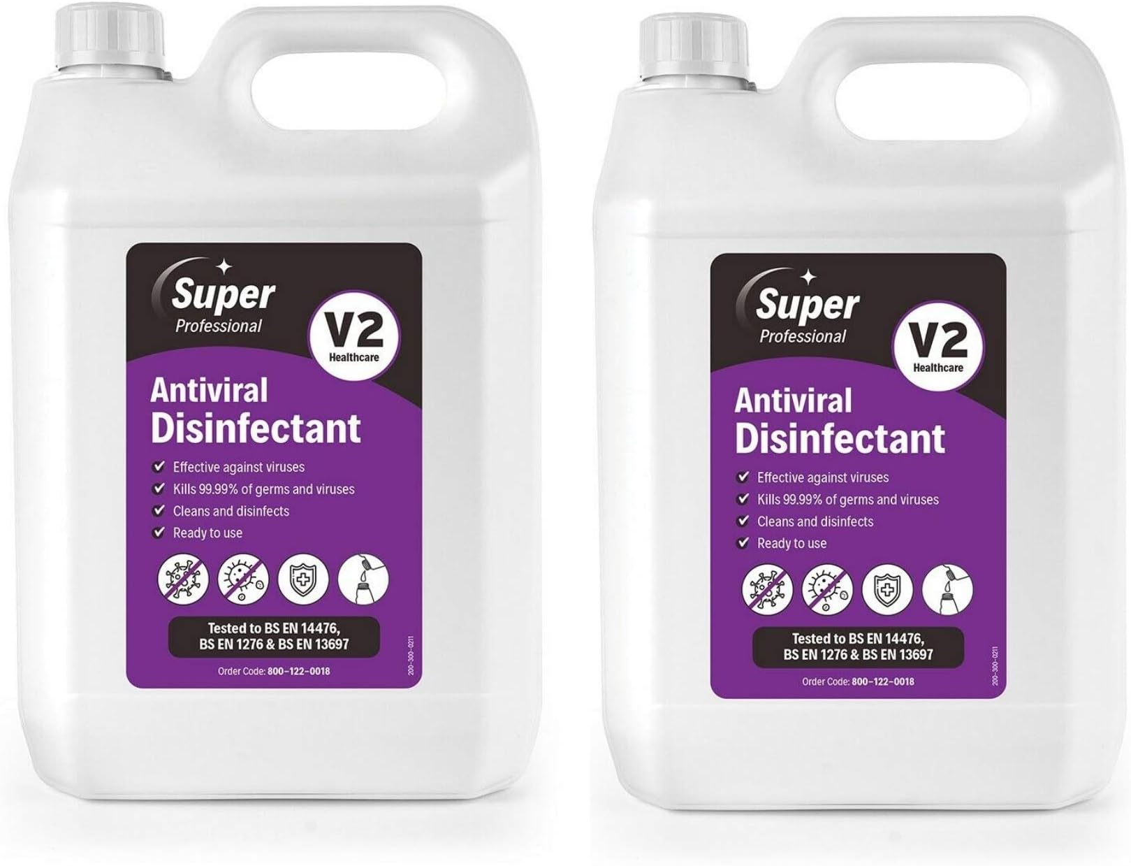 Super Professional - V2 Super Antiviral Disinfectant - 2 x 5 Litre - Bulk Multibuy Pack - For Home or Professional Use