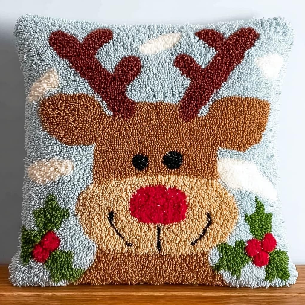 WallustrioaW Latch Hook Cushion Cover Kit,Cute Deer
