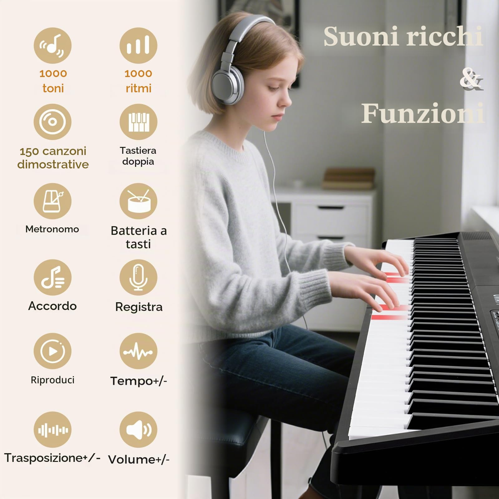KOMFOTTEU Pianoforte Digitale 88 Tasti Pieghevole con Borsa e Microfono | Tastiera Elettronica con 1000 Suoni, 1000 Ritmi e 150 Canzoni Demo, Facile da Trasportare, Nero