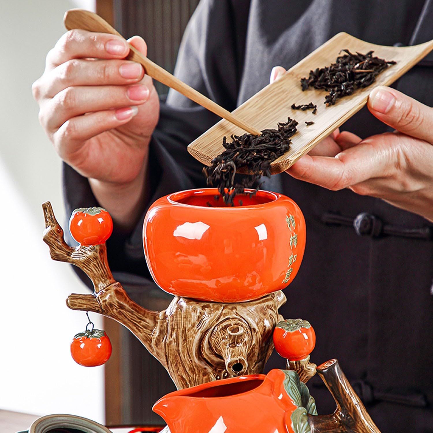 teekanne mit stövchen Matcha Tee Set Persimmon Ruyi Lazy Tea Maker, automatisches Teezubereitungs-Teeset(Color:4,Size:)