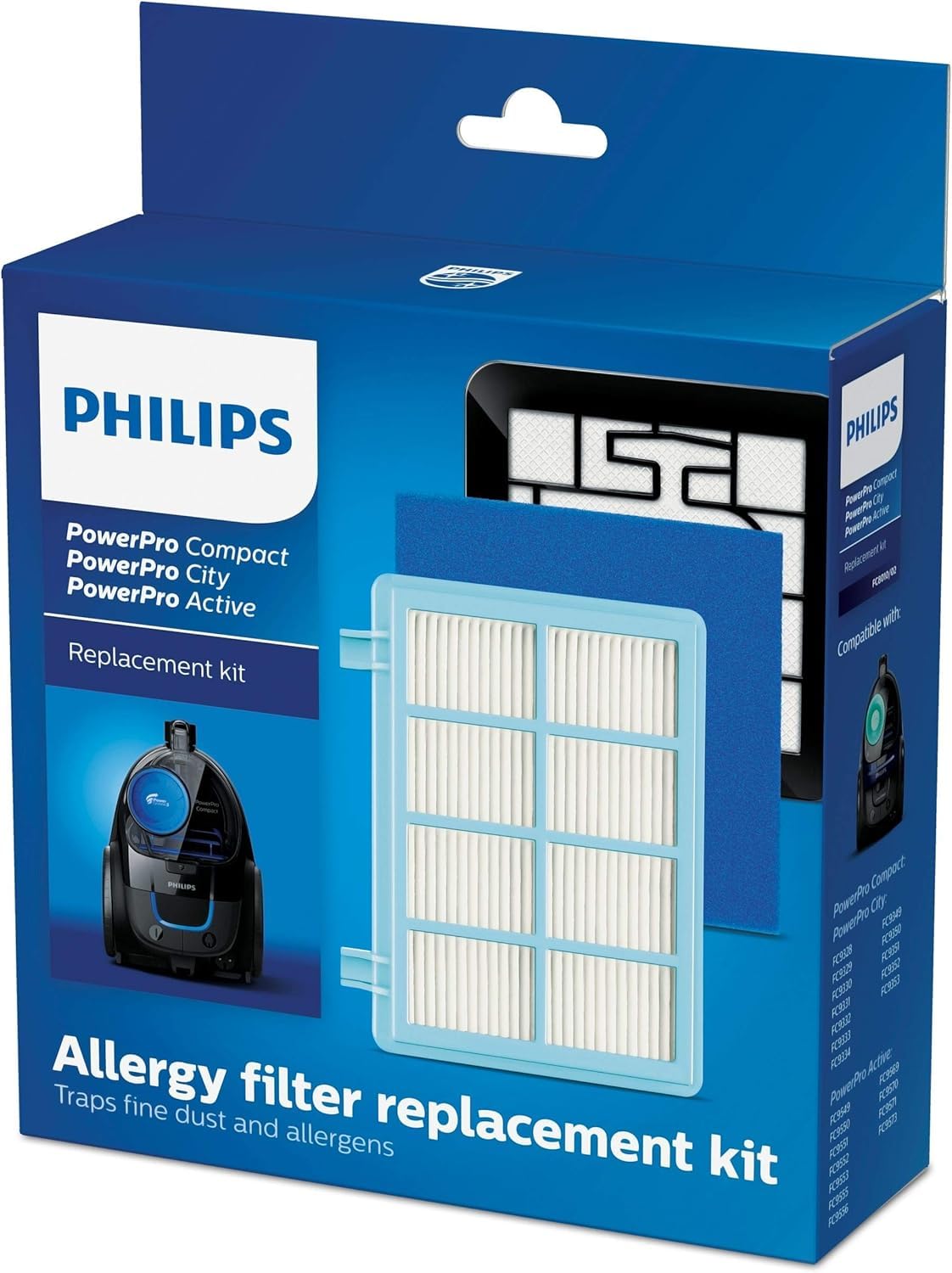 Philips Aspirador sin Bolsa PowerPro Compact FC9332/09 (Muy bajo Consumo con Alto Rendimiento, Volumen de Polvo 1,5 L, Accesorios Integrados) Blanco + Juego de filtros de Repuesto Original FC8010/02