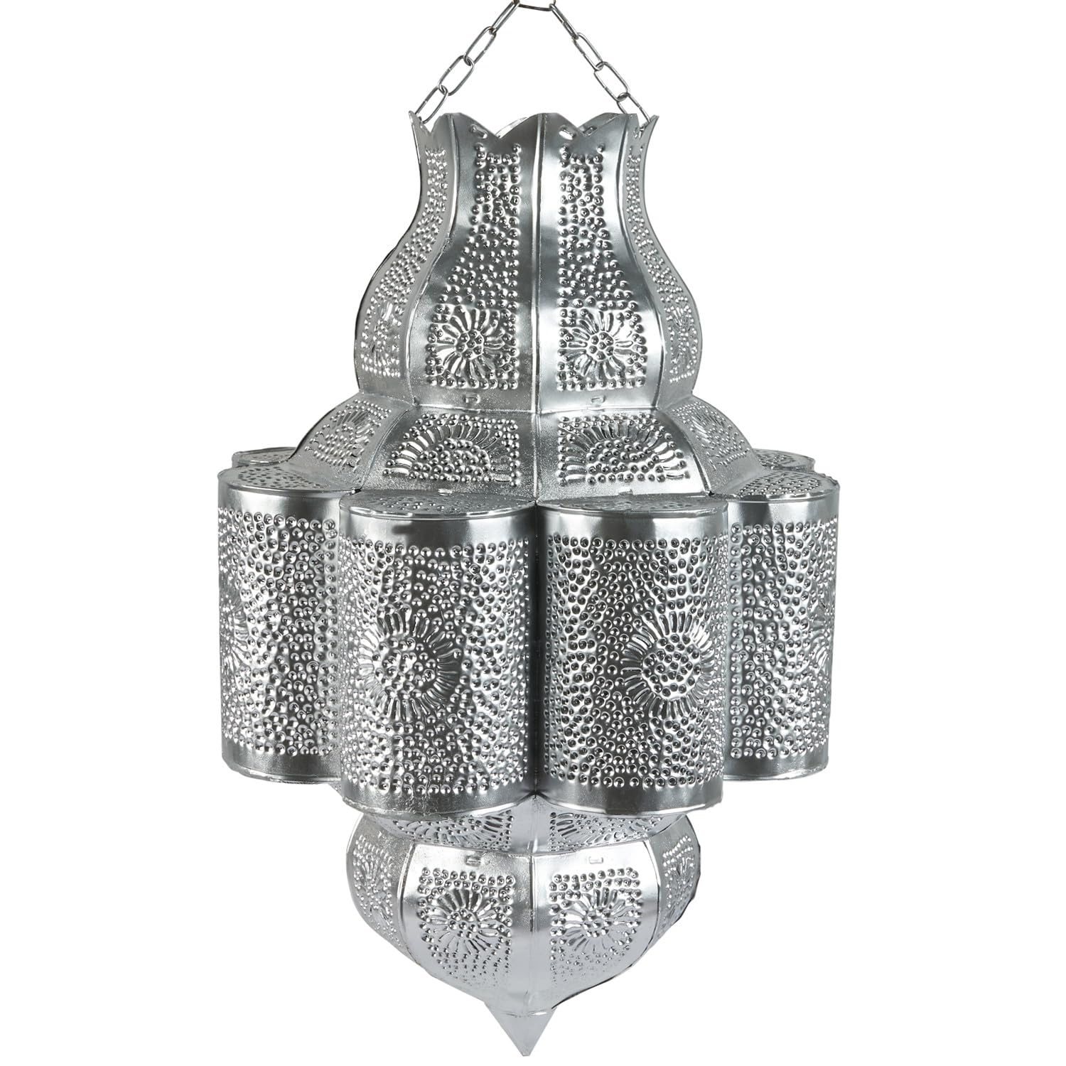Marokkanische Deckenleuchte Harun Deko aus Metall in Silber 45 cm