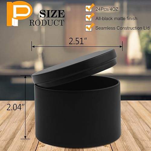 Miniatura 2 de BBAXI Latas de velas negras de 4 onzas, 24 unidades, lata de vela vacía negra con tapas para hacer velas de bricolaje, tarros de velas negras mate