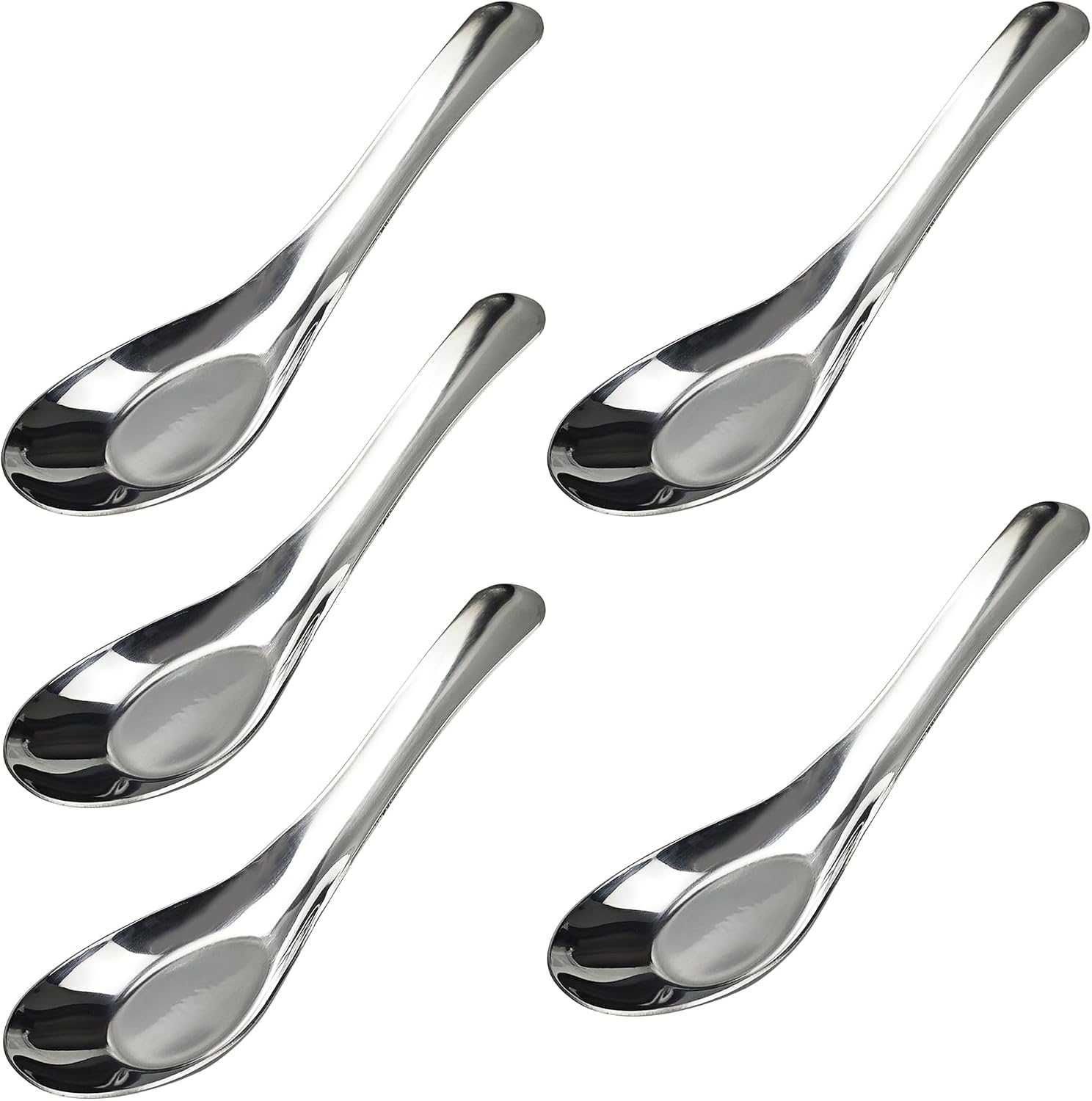 2PCS 5.5” Stainless Steel Soup Spoons, Mirror Polished Long Handle Ramen Spoons for Bouillon Dessert Cereal Wonton Thai Miso Udon