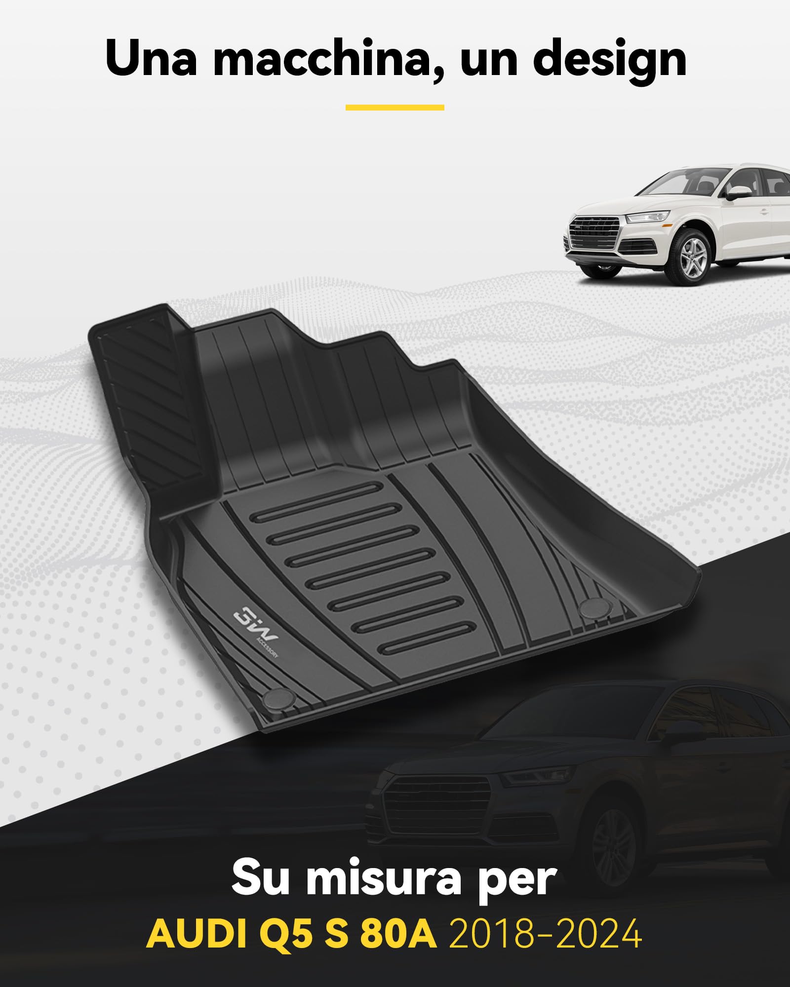 3W Tappetini Compatibile con AUDI Q5 SQ5 2018-2025 2026, Facili da pulire Tappetino Antiscivolo per Impermeabili a Copertura Completa Set Adatto a AUDI, Tappeti Auto su Misura in Thorex™