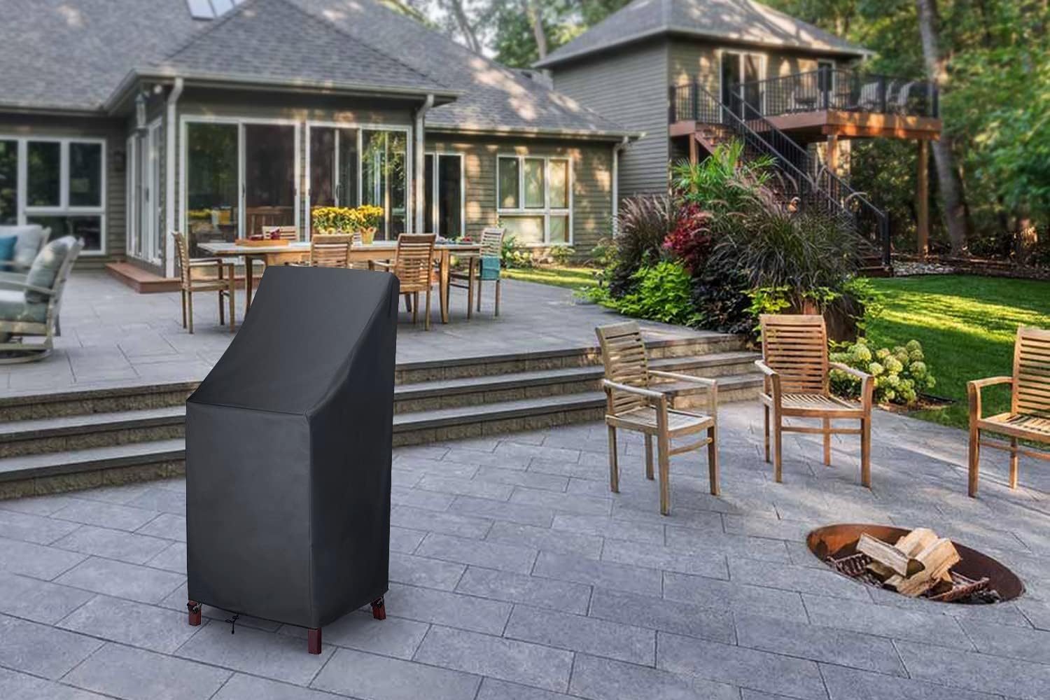 Patio Chair Covers, High Back Outdoor Chair Covers Waterproof, 600D Heavy Duty Lawn Outside Barstool Chair Covers,Fits for 4-6 Stackable Dining Chairs,26" W x 34" D x 45" H, 1 Pack