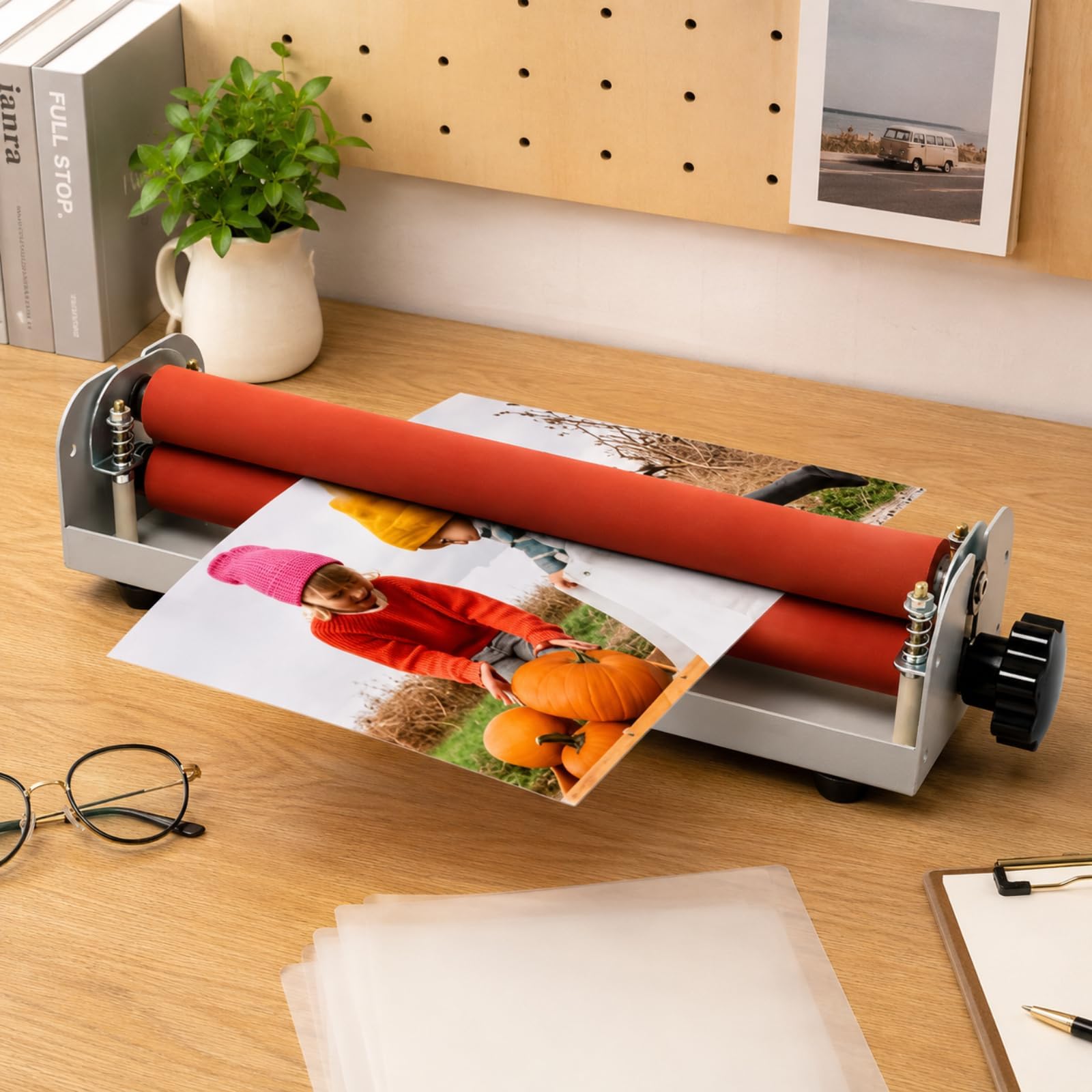 12 Zoll Manueller Kaltlaminator A4 Handkurbel Pressmaschine mit Einstellbarer Walze für Poster, Bilder und Hochzeitsfotografie