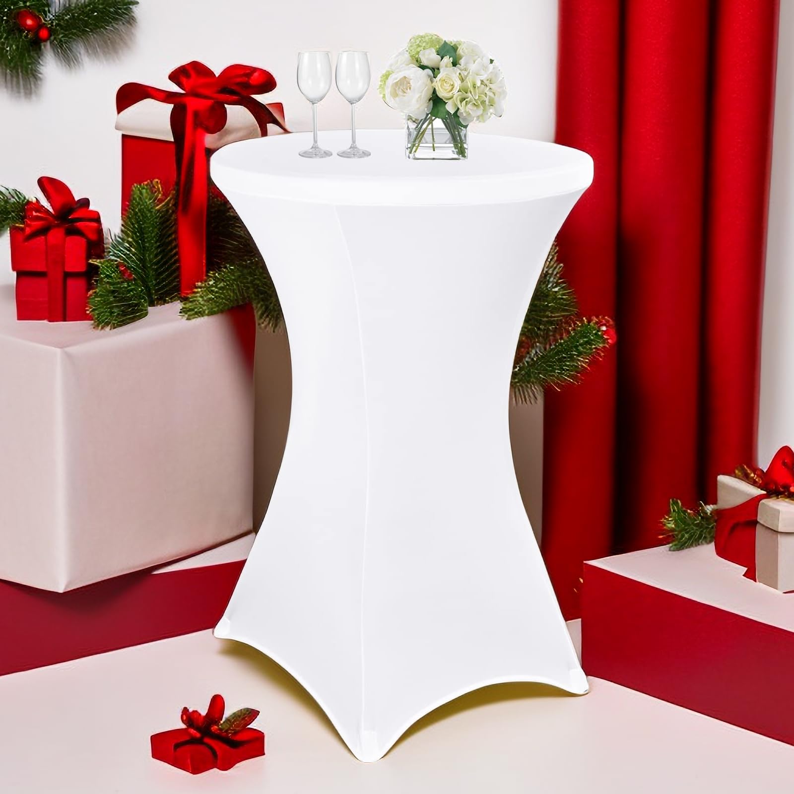 Juego de 6 manteles elásticos Blancos para mesas Redondas de Bar de 80-85 cm de diámetro, manteles de cóctel para Bodas y Banquetes (80 x 110 cm)