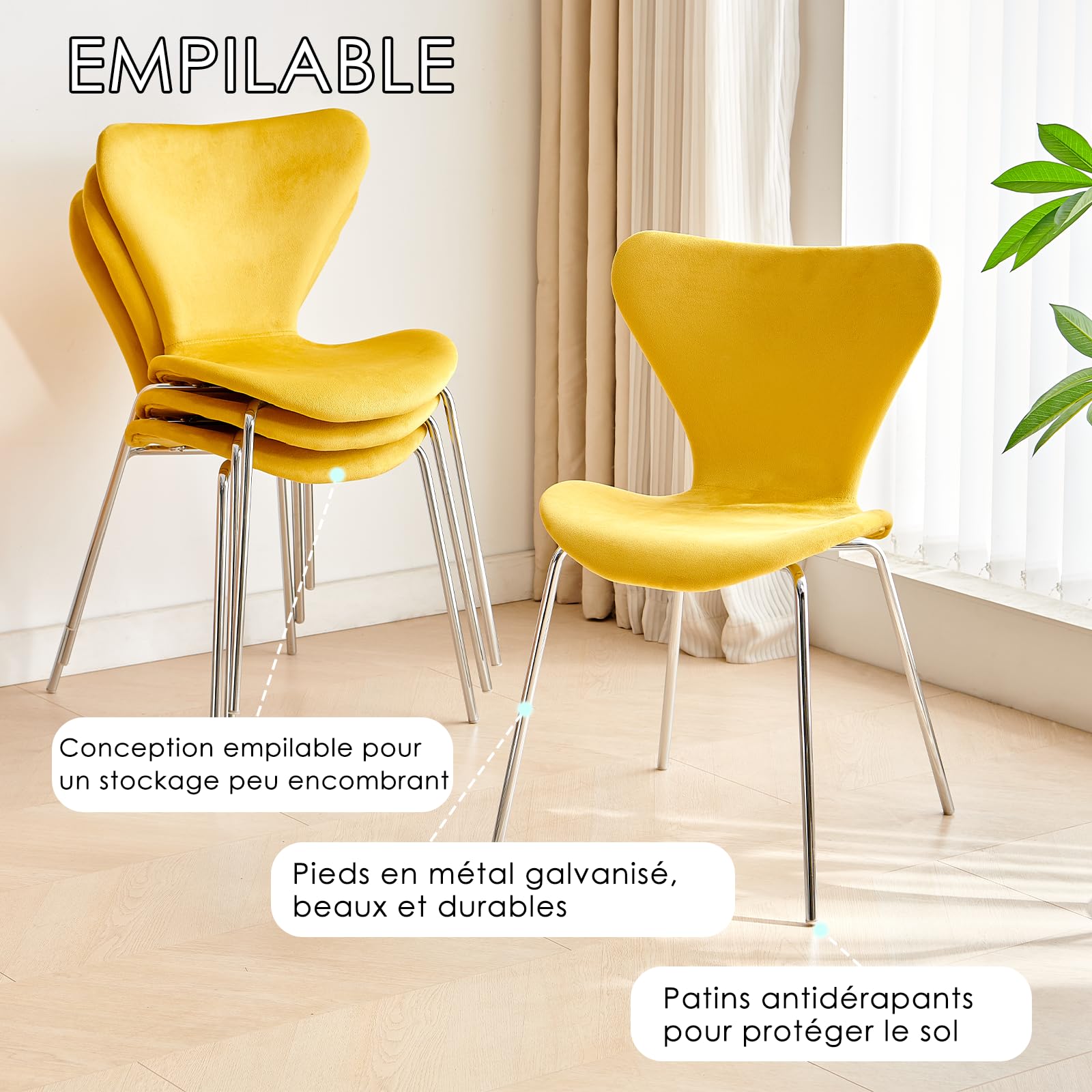 Lot De 6 Chaises De Salle à Manger En Velours Coloris Bleu Avec Pieds Chromes Longueur 41 X Profondeur 52 X Hauteur 98 Cm