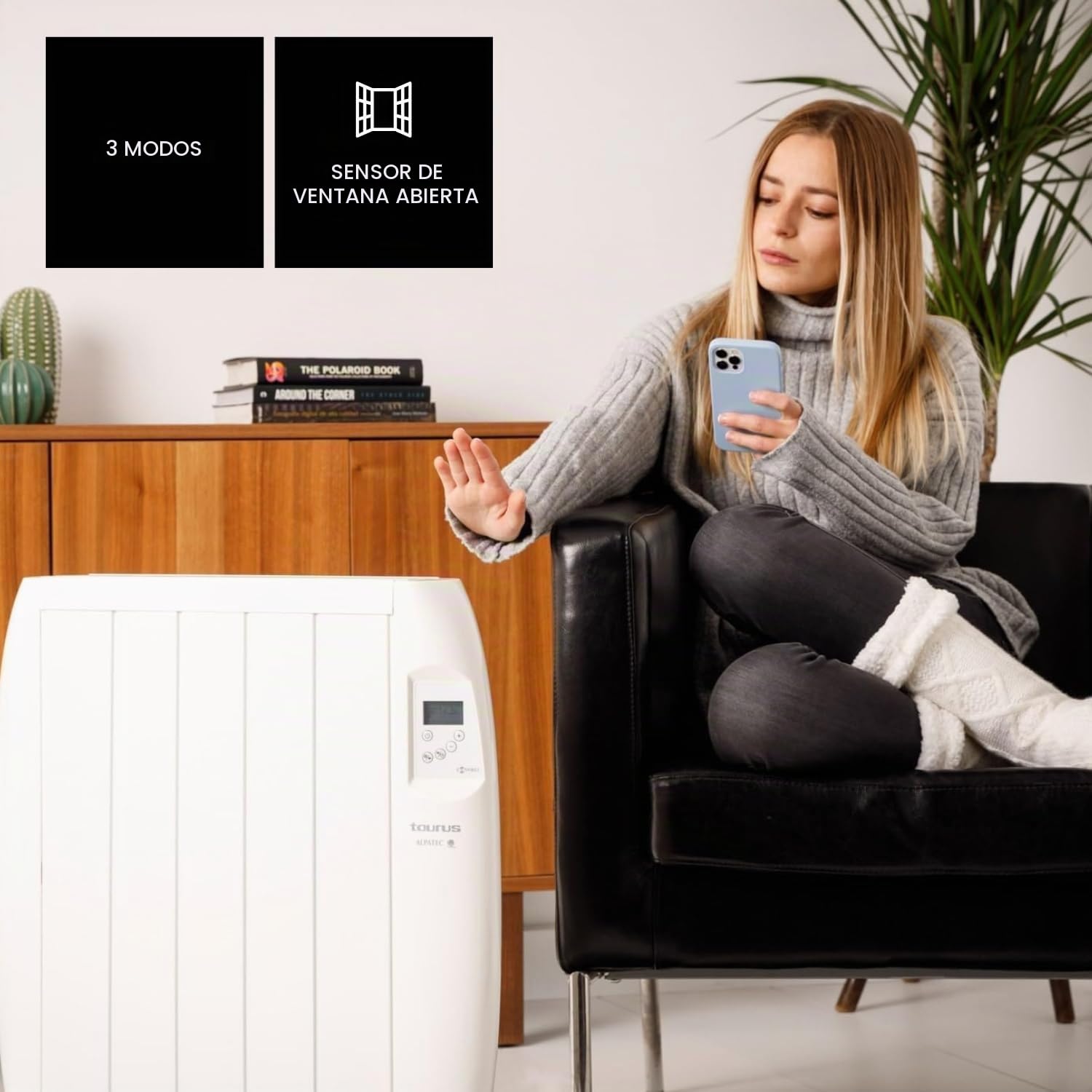 Taurus - Emisor Térmico WIFI Malbork Connect 900W | 3 Modos + Temperatura Ajustable | Ruedas + Soporte | Radiador Eléctrico APP Alexa Google Home | Apto Baños IP24 | Pantalla LCD | 10m2 | 58x53.5x8