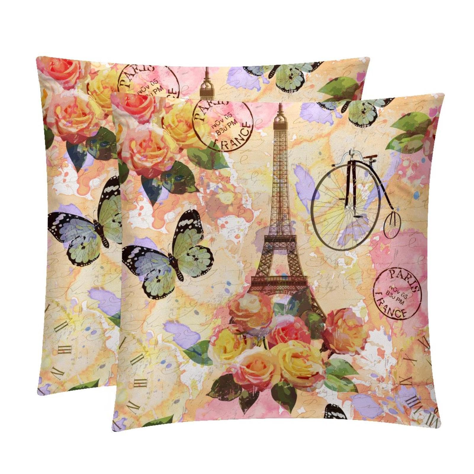TDGKPZ Eiffel Tower Vintage Throw Pillow Covers 2 Pack Cushion Cases Decorative Pillow Cases Home Decor 45x45cm