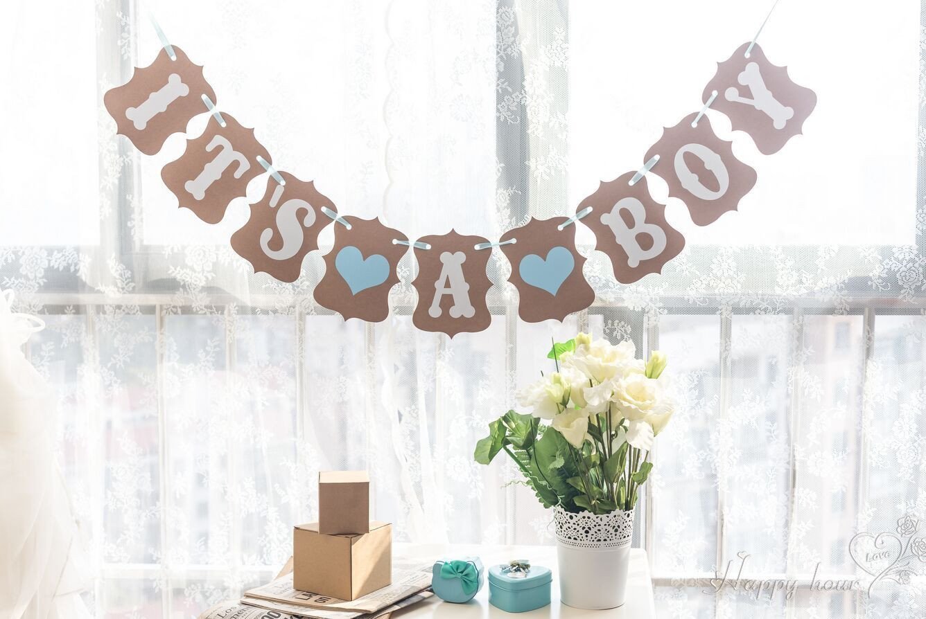 It's A BOY Paper Garland Bunting Banner Rustic Christening Baby Shower Decoration Birthday Party Favors
