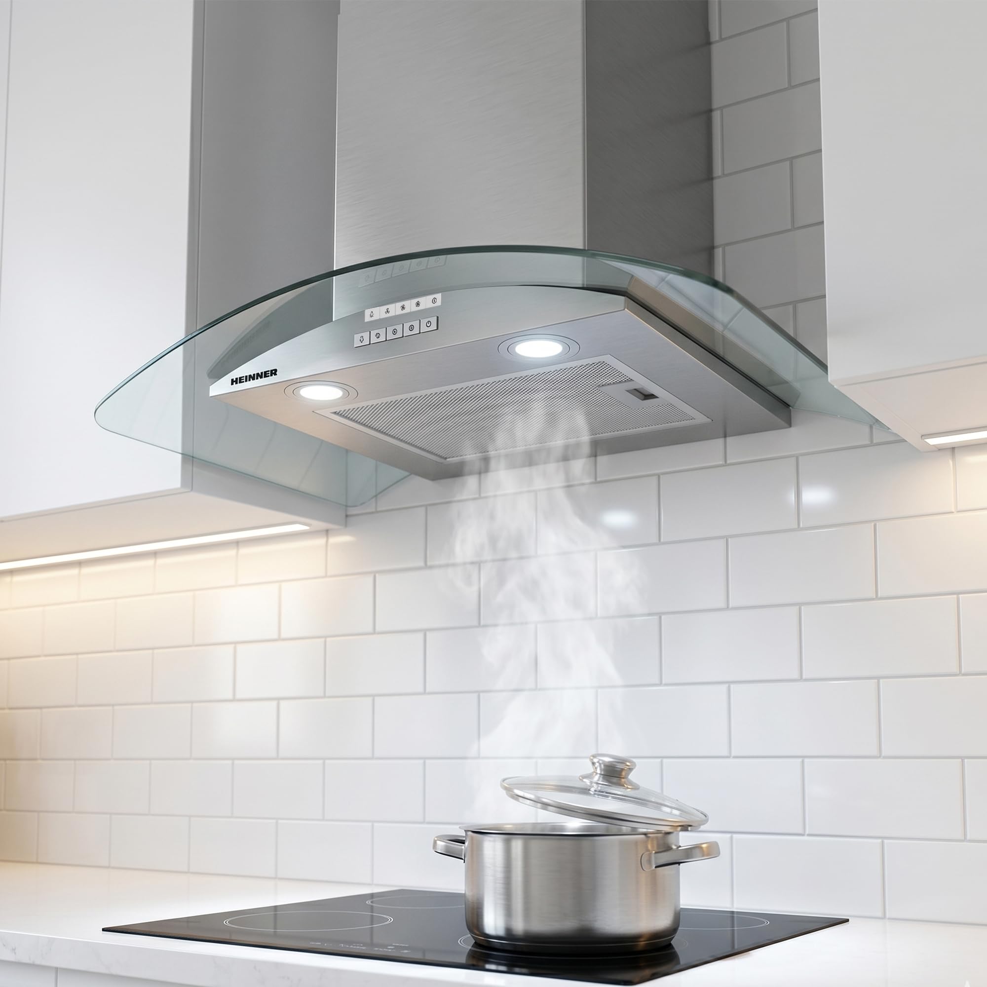 Dunstabzugshaube 80 cm HDCH-MD800GIX 800 m³/h Saugkraft Touch Edelstahl Glas LED-Beleuchtung