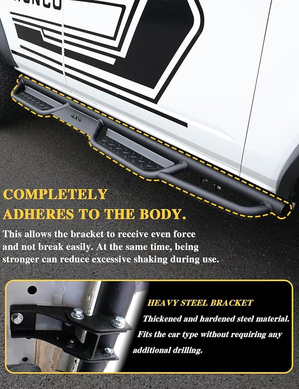 JROAD Bronco Running Boards - Side Steps for Ford Bronco 2021-2023, Off-Road Nerf Bars, Black Powder Coated by JROAD - Image 3