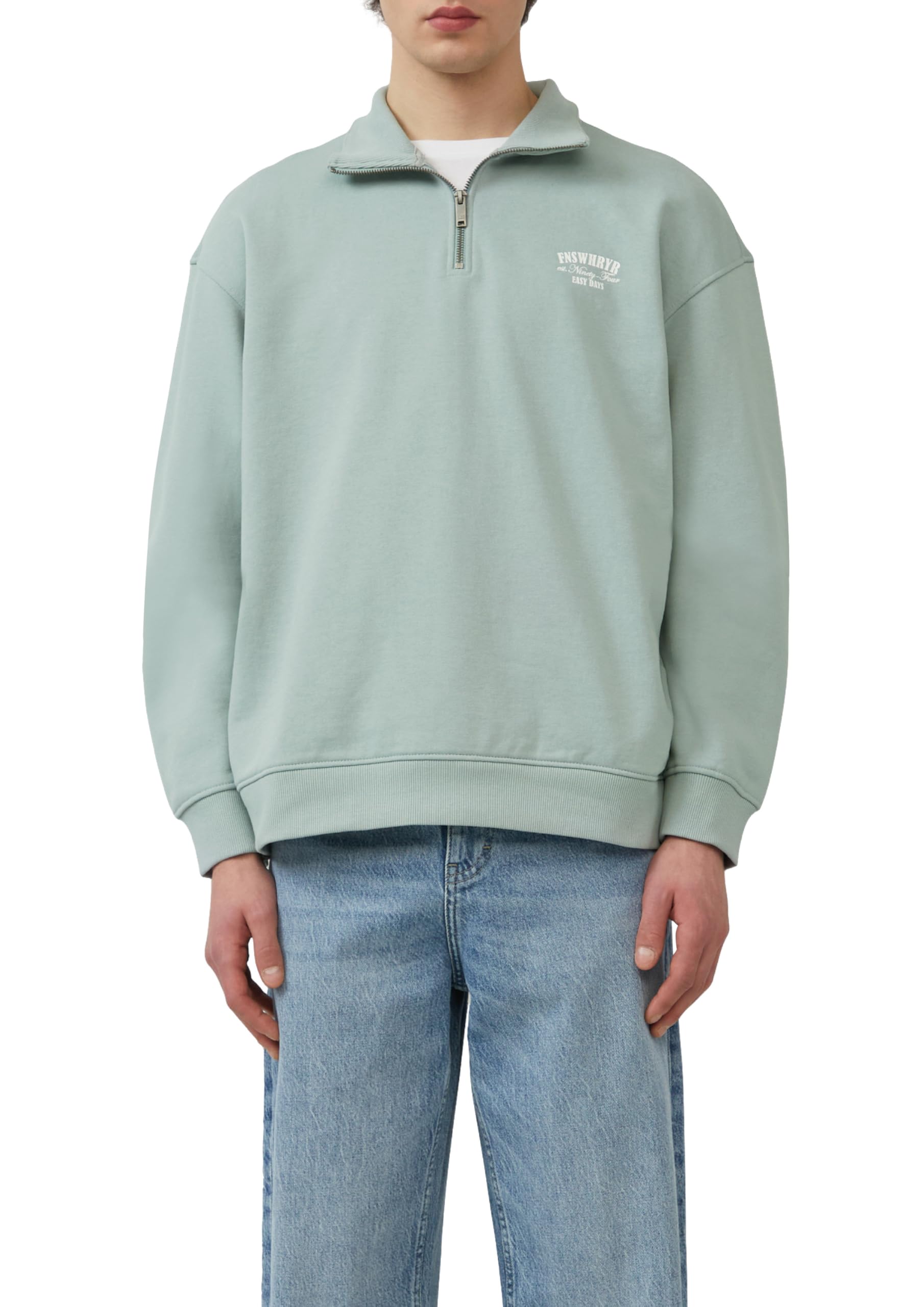QS Stand-Up Collar Sweatshirt with Zip and Front Print, sage green, L