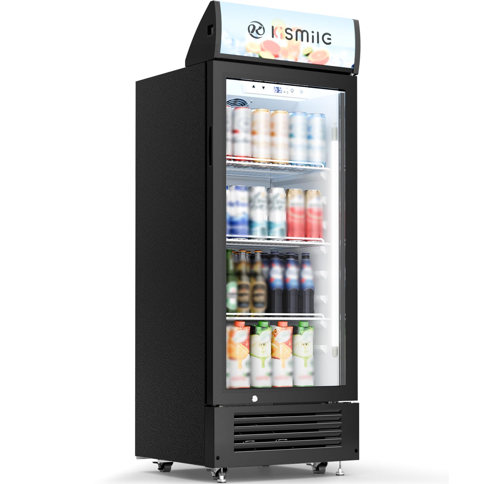 Kismile 6 Cu.Ft Commercial Refrigerator with Customizable Lightbox, Outdoor Beverage Fridge with Wheels, Lock & Key, Adjustable Shelves, Double-Tempered Glass Cooler for Bar, Restaurant or Home on Fridge.com