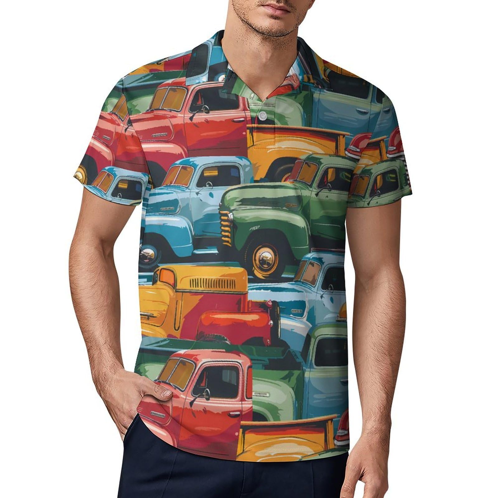 Colorful Pickup Trucks Novelty Men's Short Sleeve Shirts Funny Golf Tennis Work T-Shirt Sport Tee M