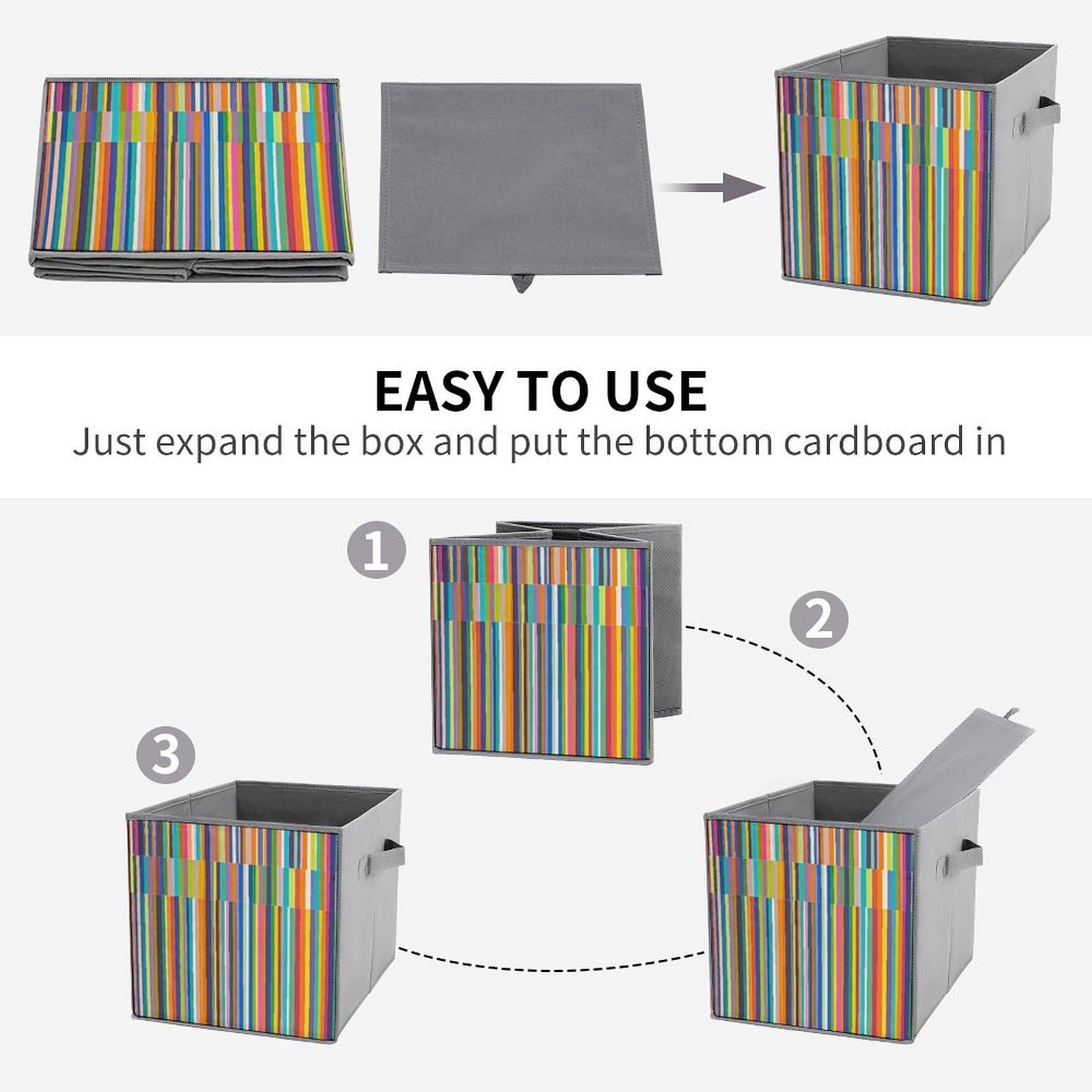 Cubos de almacenamiento de rayas plegables y decorativas de tela para organizar organizadores del hogar con asas, cestas de almacenamiento de tela grandes para estantes para ropa, libros