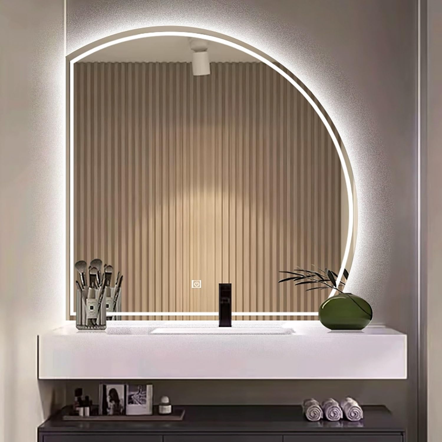 Miroir de salle de bain irrégulier 110cm avec miroir lumineux 90cm