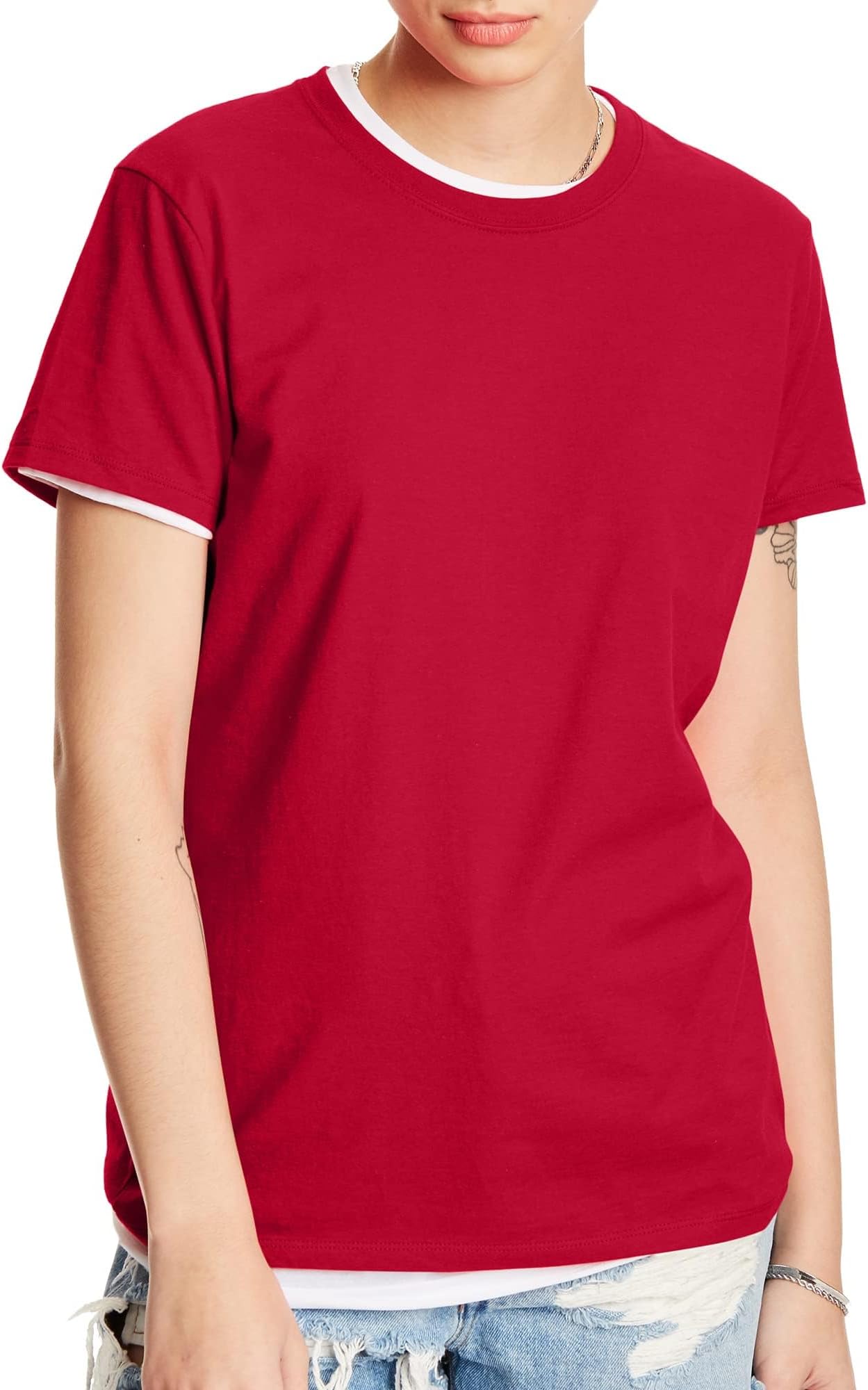 Hanes Women's Perfect-T Crewneck T-Shirt, Lightweight Cotton Short Sleeve Tee for Women