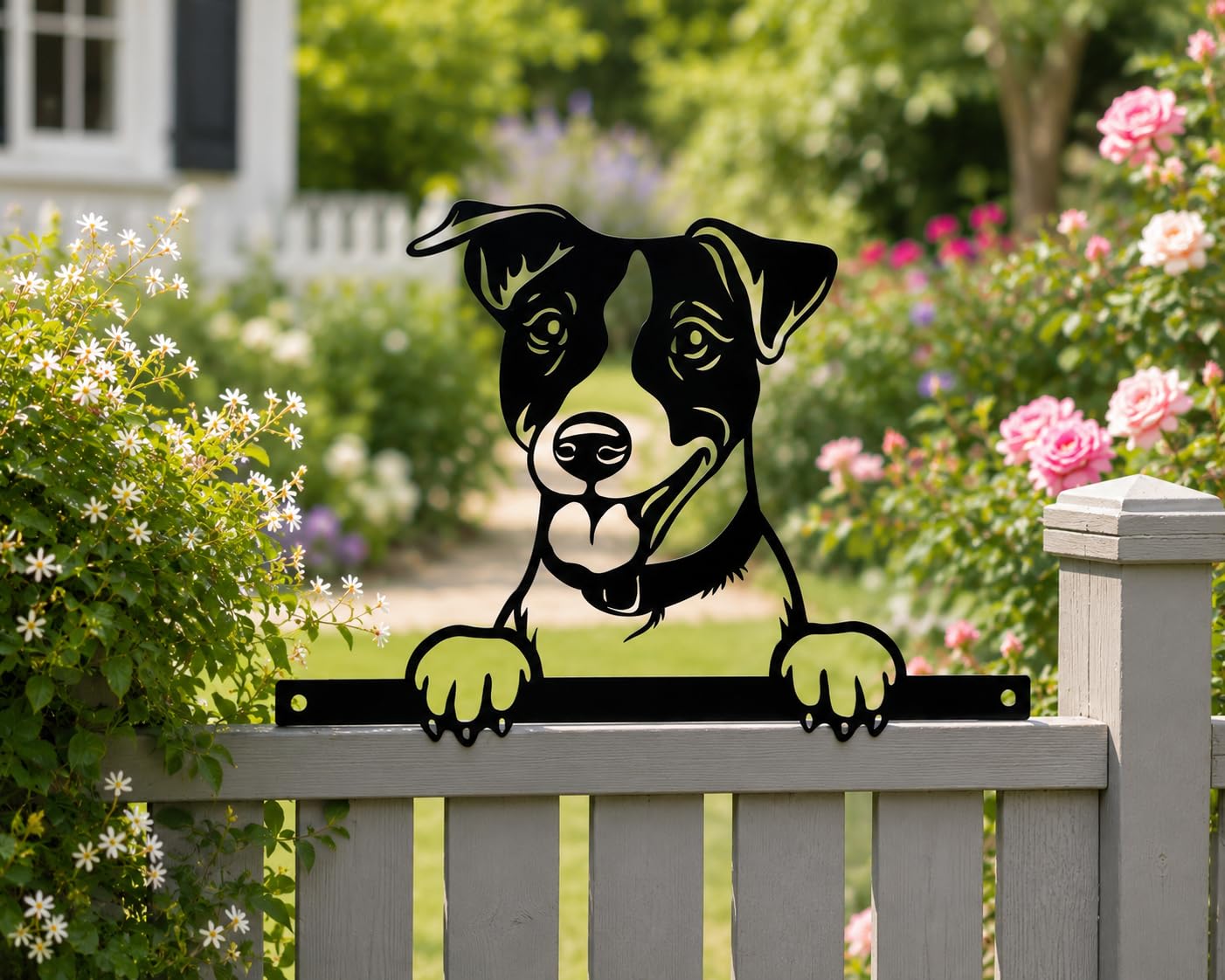 Muddy Hands Metal Peeking Dog & Cat Garden Fence Decoration – Weatherproof Black Steel Animal Silhouette Wall Art – Outdoor Fence Topper Ornament for Garden, Patio, Gate & Balcony, Jack Russell