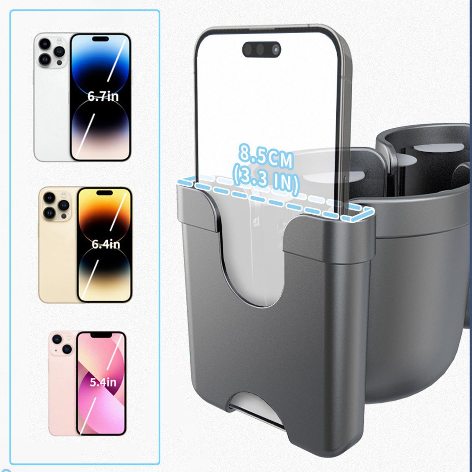 Tasse de Poussette et Support de téléphone - Porte-gobelet 3 en 1 avec Pince,Porte-gobelet Universel antidérapant, sécurisé et Stable, pour Poussette, Fauteuil Roulant, Scooter, Marcheur Zorq