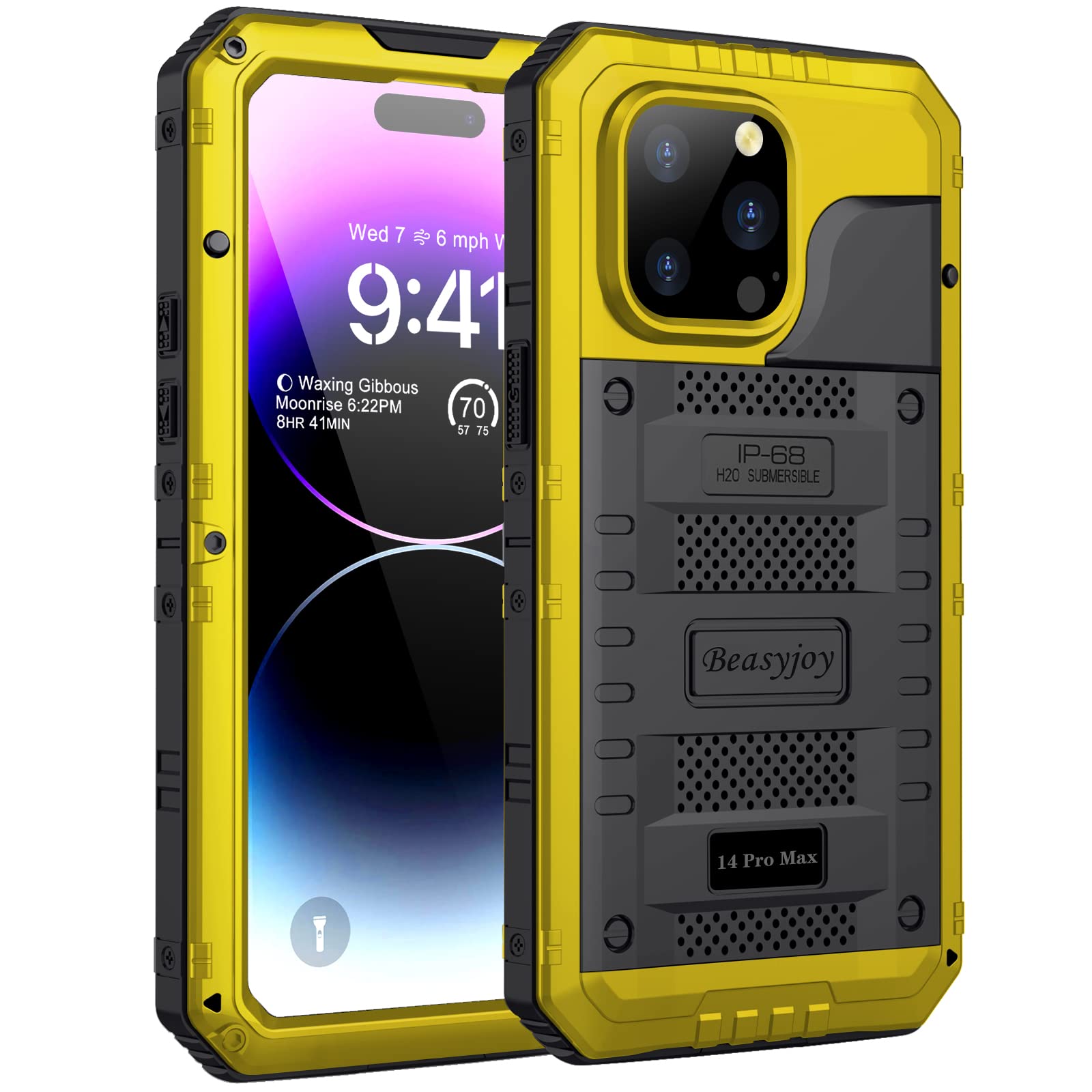Beasyjoy for iPhone 14 Pro Max Waterproof Case, Metal Heavy Duty Case with Built-in Screen Protector, Full Body Protective Military Grade Shockproof