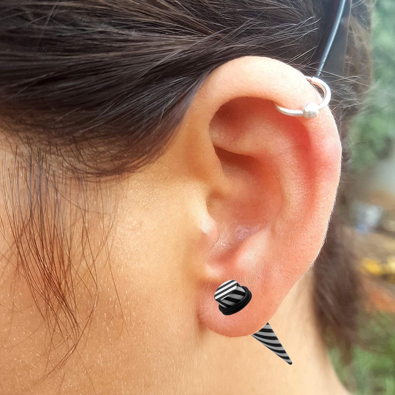 Black Spiral on White UV Acrylic Straight Tapers - Expander - Stretching - Gauge Ear Plug Body Piercing Jewelry