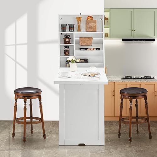 Miniatura 3 de Escritorio plegable montado en la pared, escritorio plegable con estantes de almacenamiento, escritorio convertible de madera para espacios