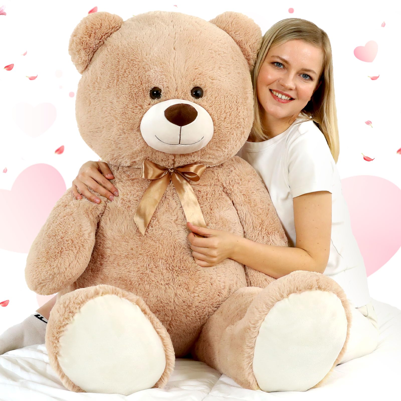 MorisMos Giant Teddy Bear 120cm (4ft) - Large Big Teddy Bear Pink white Stuffed Animal Plush Gift for Kids Girl Boy Him She, Valentine's Day, Birthday, Christmas