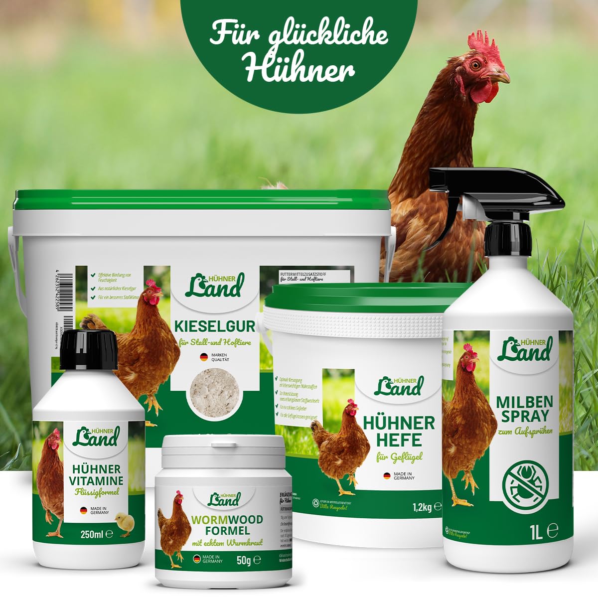 HÜHNER Land 4in1 Complete 1kg pour volaille - complément Alimentaire pour Poulets, vitamines pour Poulets, Vitamine C, Vitamine B, Plumage, système immunitaire, estomac et intestins
