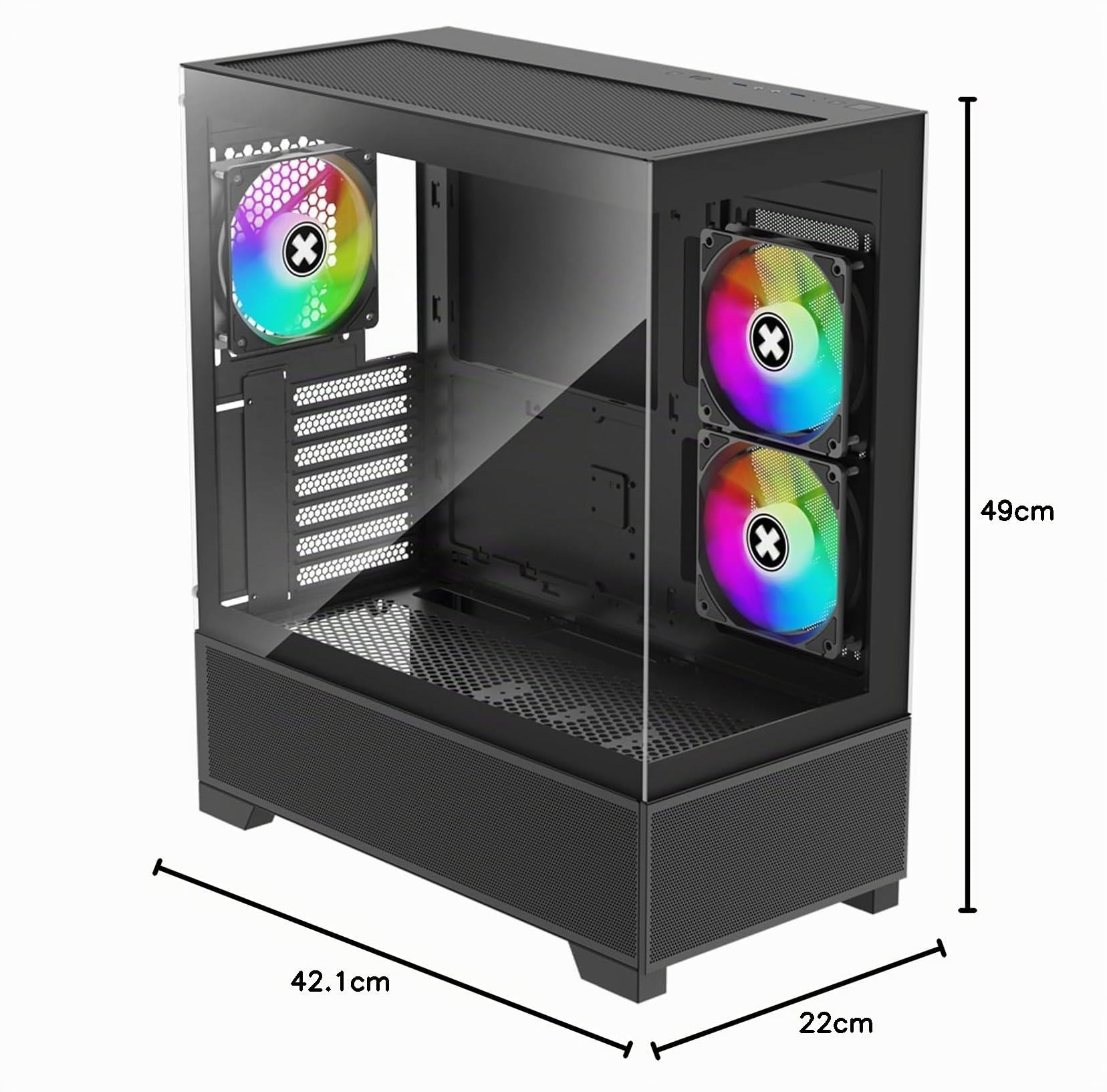 Xilence X218.ARGB XILENT Beam Gaming PC Gehäuse, 3X PWM Lüfter, ATX Midi Tower Case, Aquarium Glas Optik, hoher Airflow, optimiertes Kabelmanagement, PWM Control Board