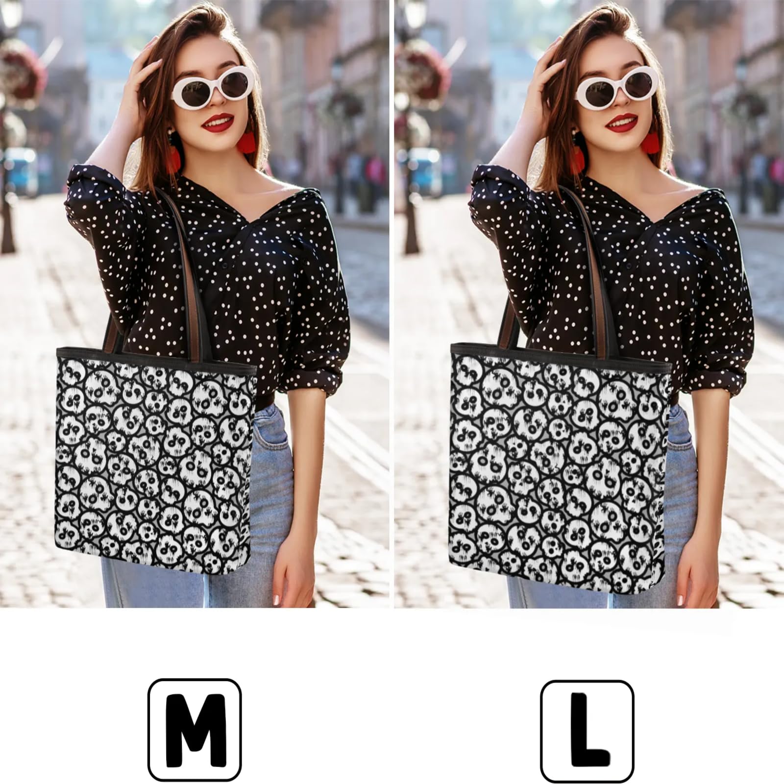 Skulls Tote Bag Multi Pocket Zippered Beach Bag Lightweight Waterproof Handbag for Women Men Work Gym Travel Swimming Yoga Grocery Shopping M