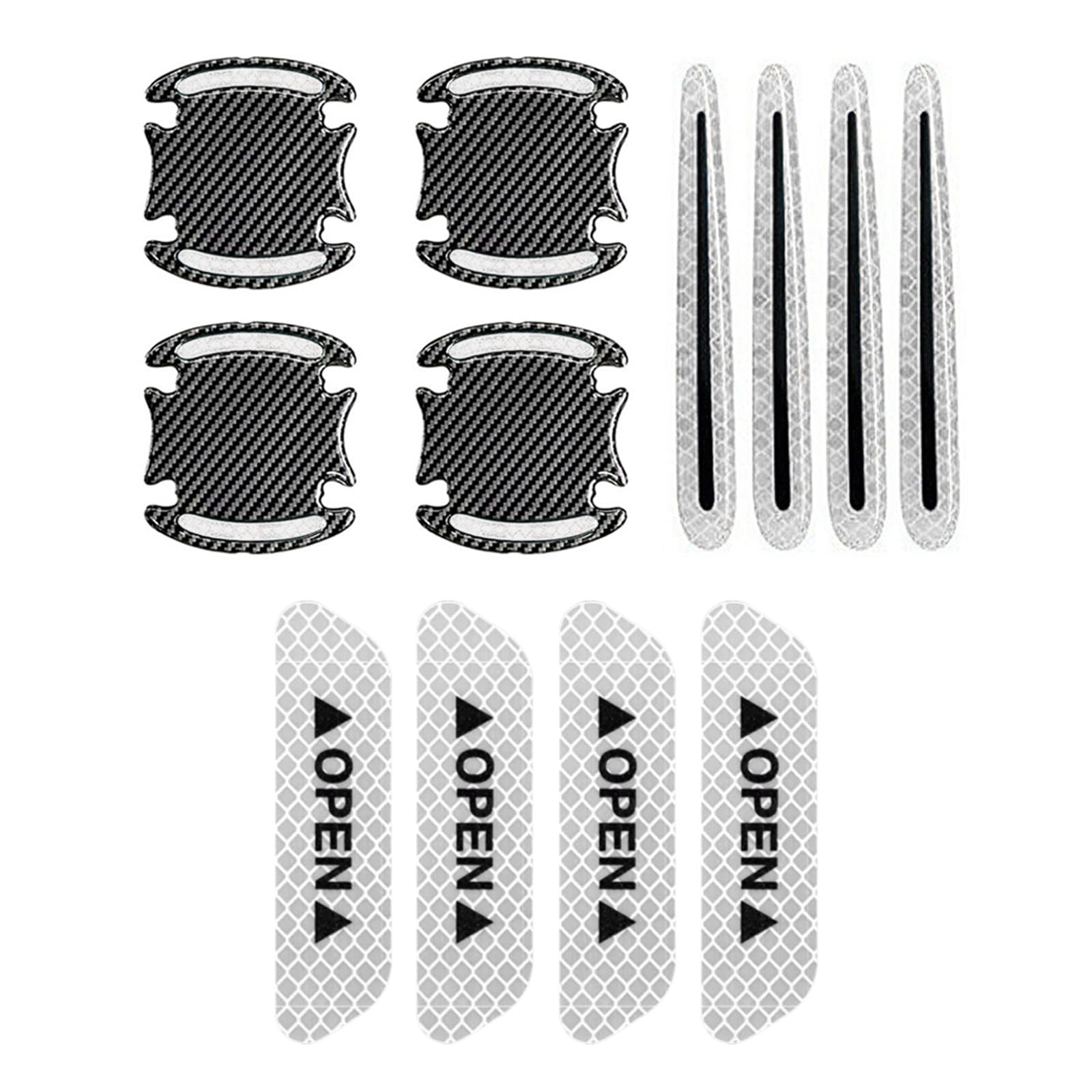 12 Pieces Reflective Car Sticker Set, 8 Pieces, Door Handle Protector, 4 Pieces, Warning Reflective Stickers, Carbon Fiber for Car, SUV (Silver)-image-49