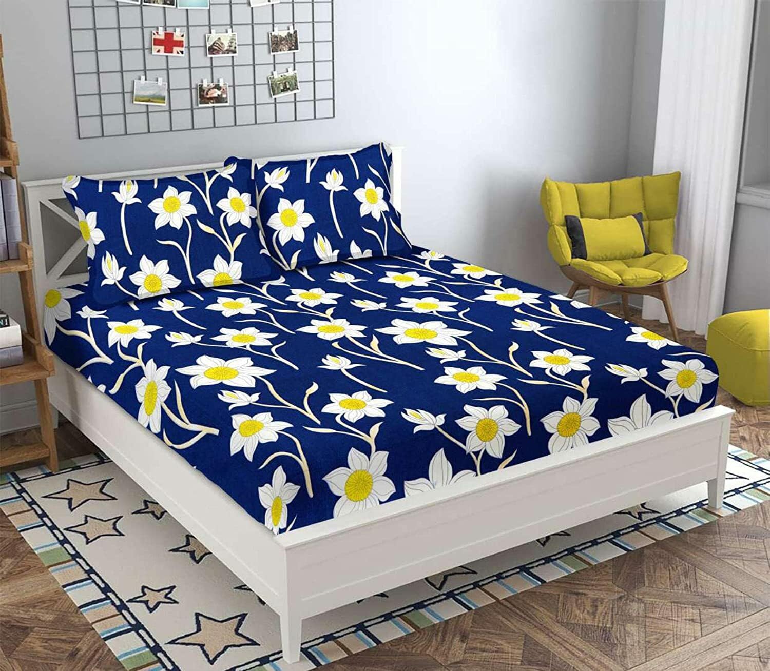 STARNSTYLE Polycotton 220 TC Floral Printed King Size Double Bedsheet with 2 Pillow Covers, (90 x 90 Inches, Yellow Blue (B0CS3D43C8) Amazon Price History, Amazon Price Tracker