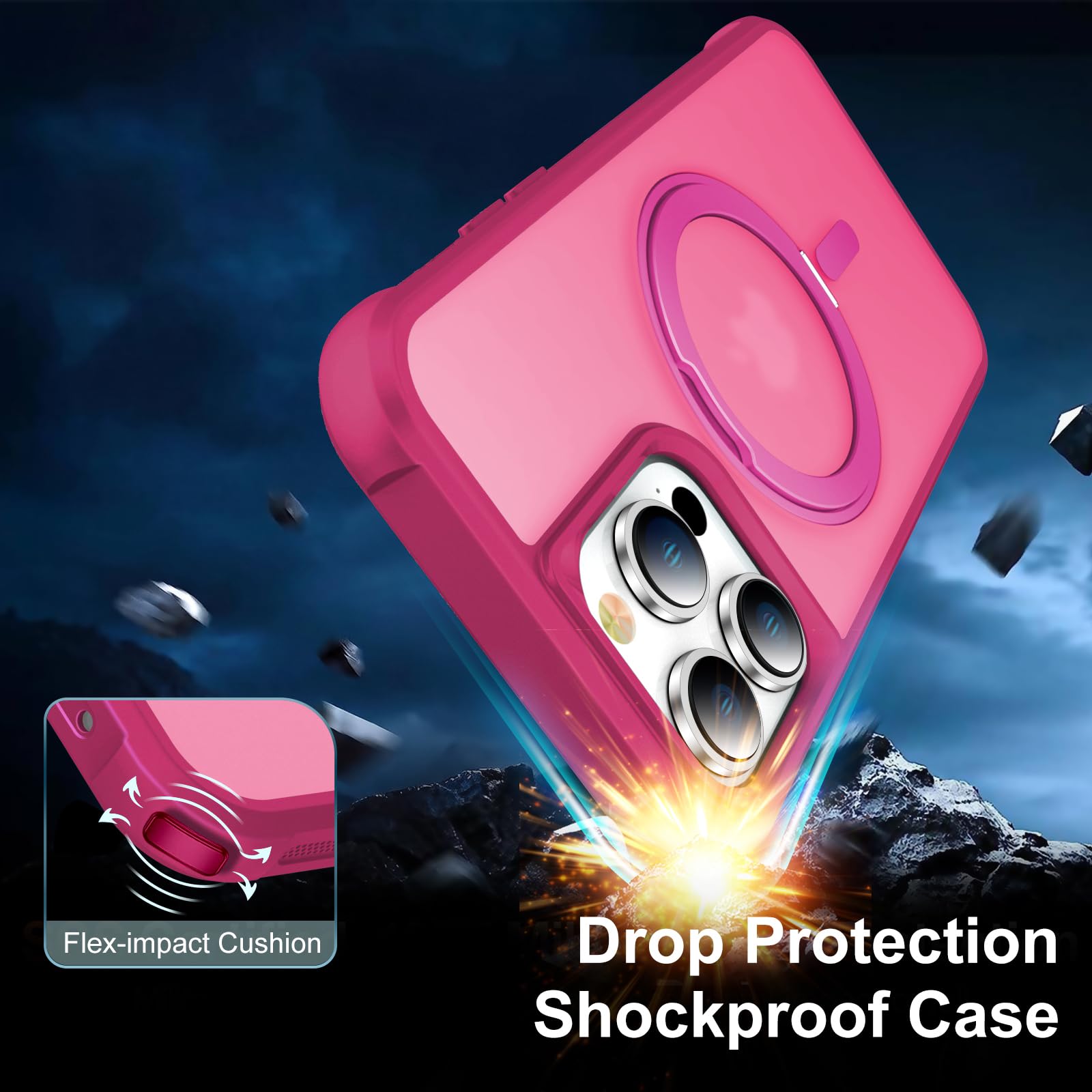 Custodia per iPhone 15 con supporto girevole a 360°, rosa