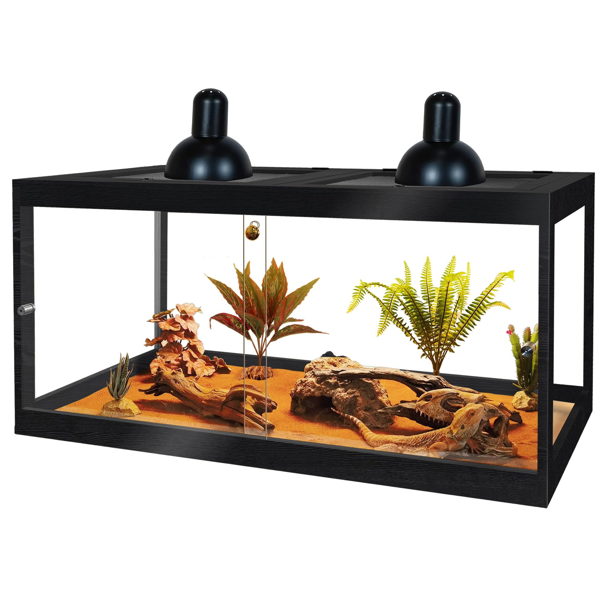 Reptile Terrarium Tank Up to 78 Gallon, Lizard Tank Bearded Dragon Tank with Metal Mesh Roof Door, Snake Tank with Lock Design (Black, 60 Gallon Volume, 40 Inch Length)