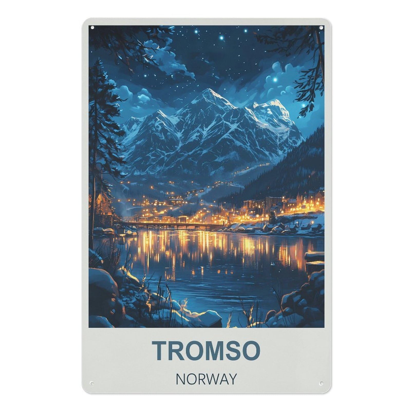Tromso Norway Retro Design Tin Painting Vintage Tin Sign 08x12inch(20x30cm) Wall Art for Home Office Bedroom Living Room Cafes Wall Decor