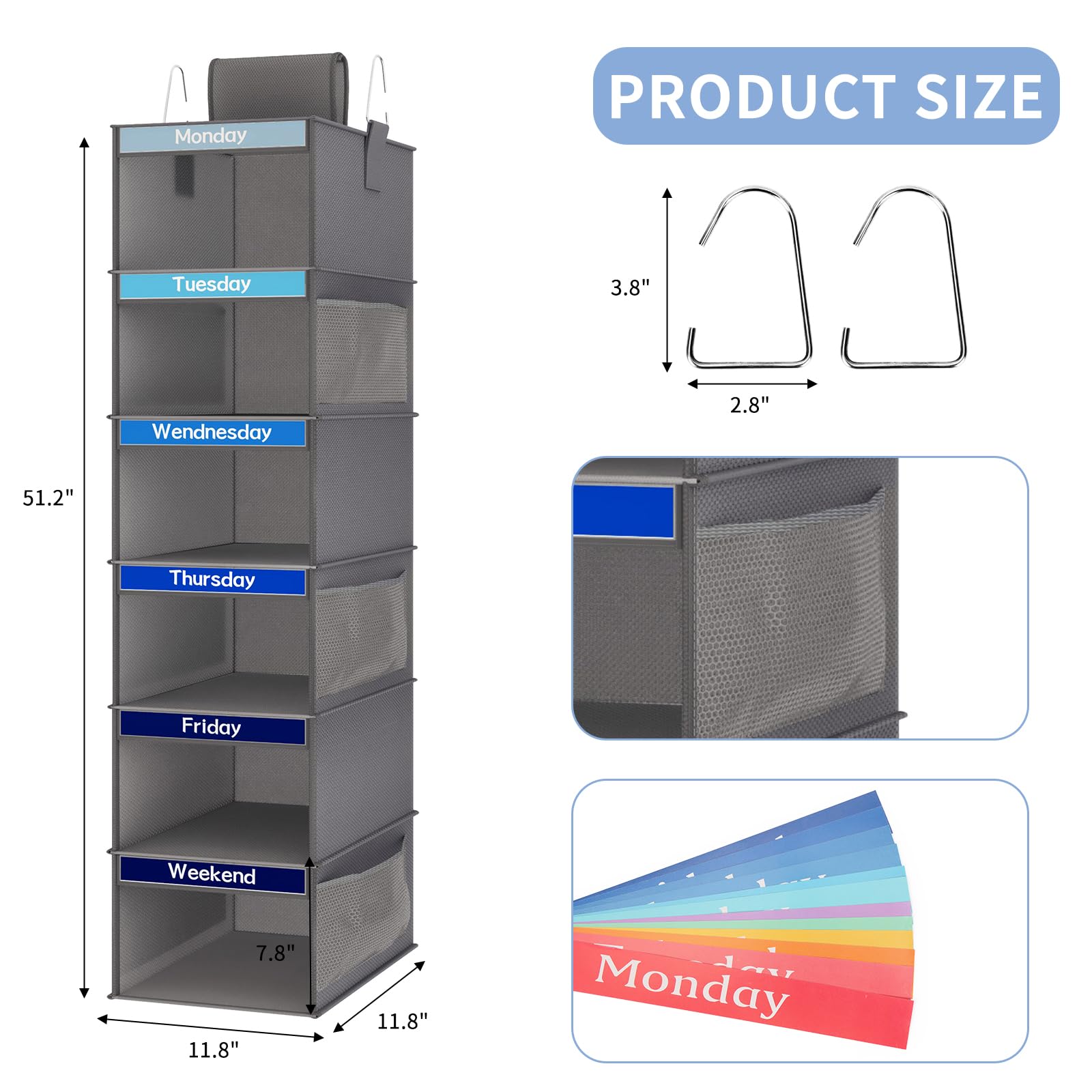 ANIZER Wochenorganizer Für Kinderkleidung - 5 Fächer Montag Bis Freitag Mit Aufhänger